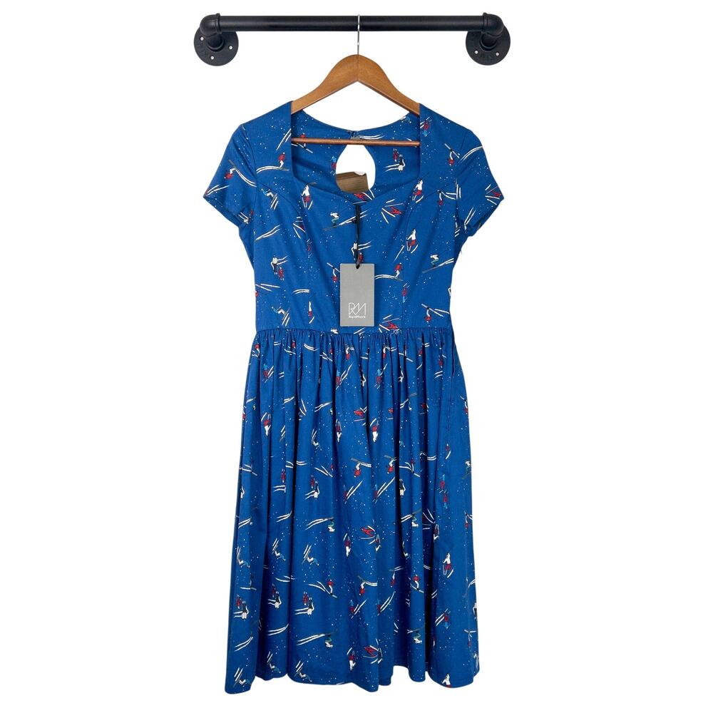 Royal Monk Vintage Style Blue Back Keyhole Cutout Side Zip Dress Medium NWT